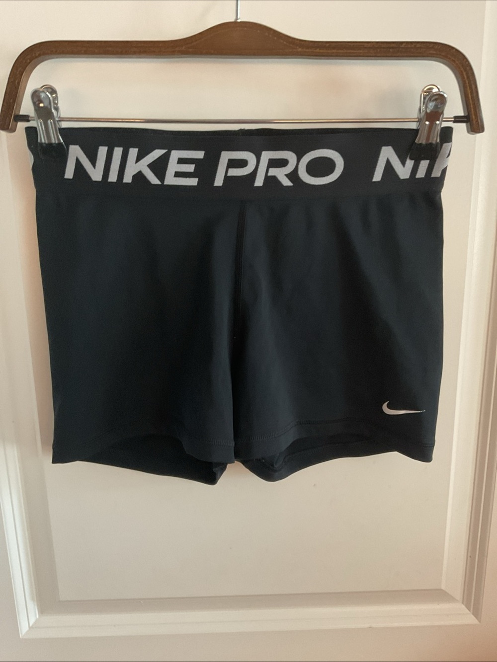 Nike Pro Training Shorts Black with White Logo - Ladies Size Medium